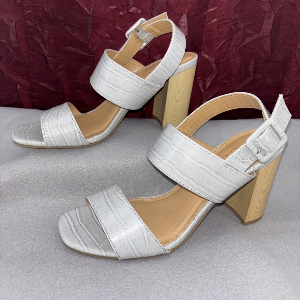 LC Lauren Conrad Blue/Grey Block‎ Heel Sandals Crocodile Embossed  Women's 8 EUC